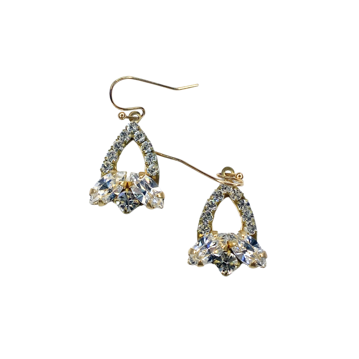 marquise pear dangle earrings on white background