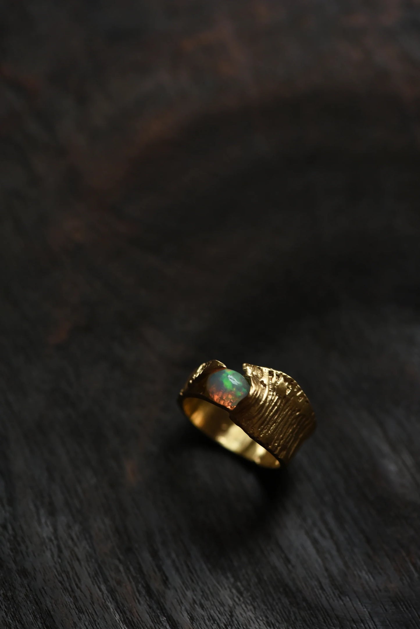 Opal Brass Textured Ring