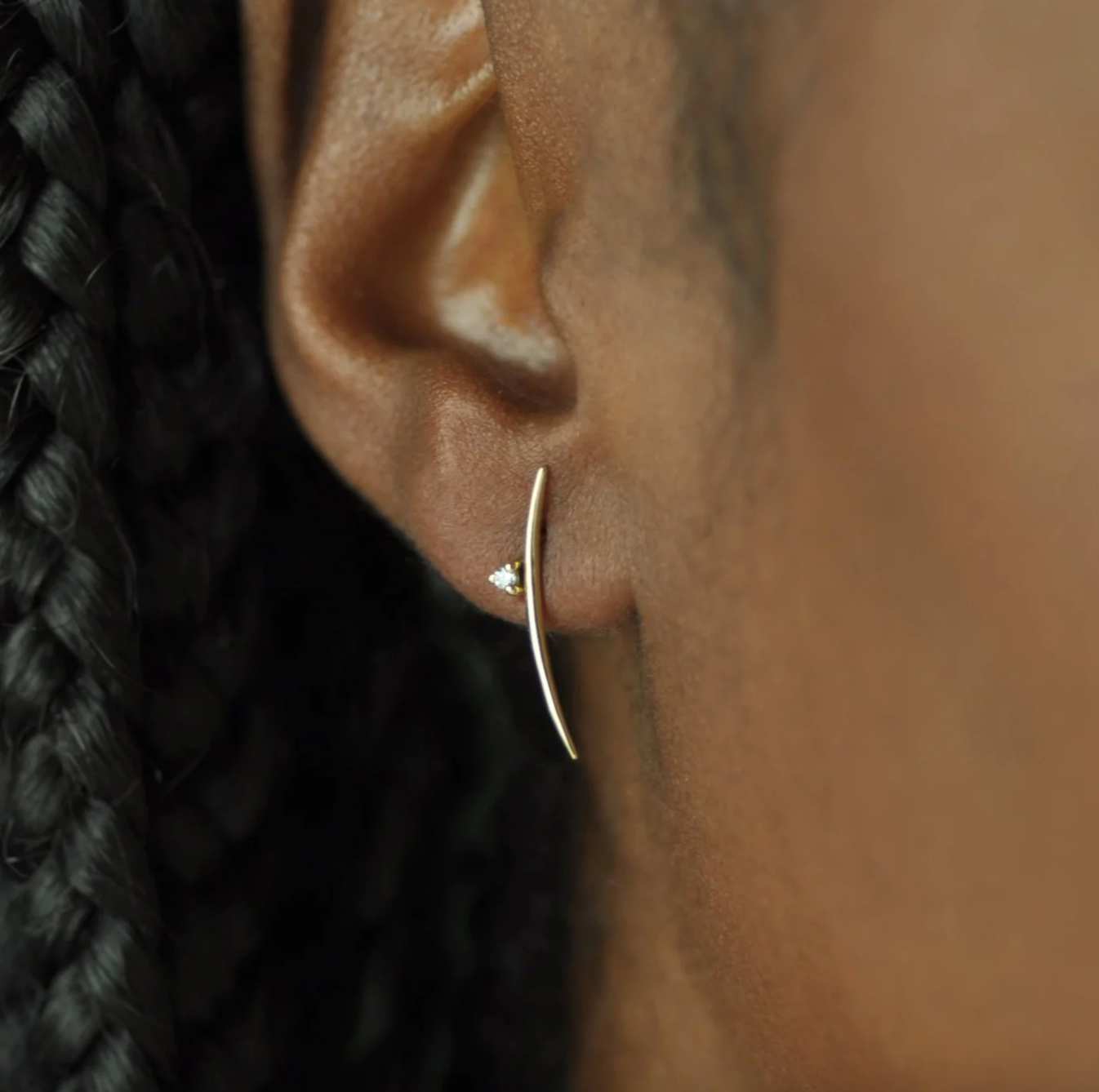 Single Long Arc Diamond Earring