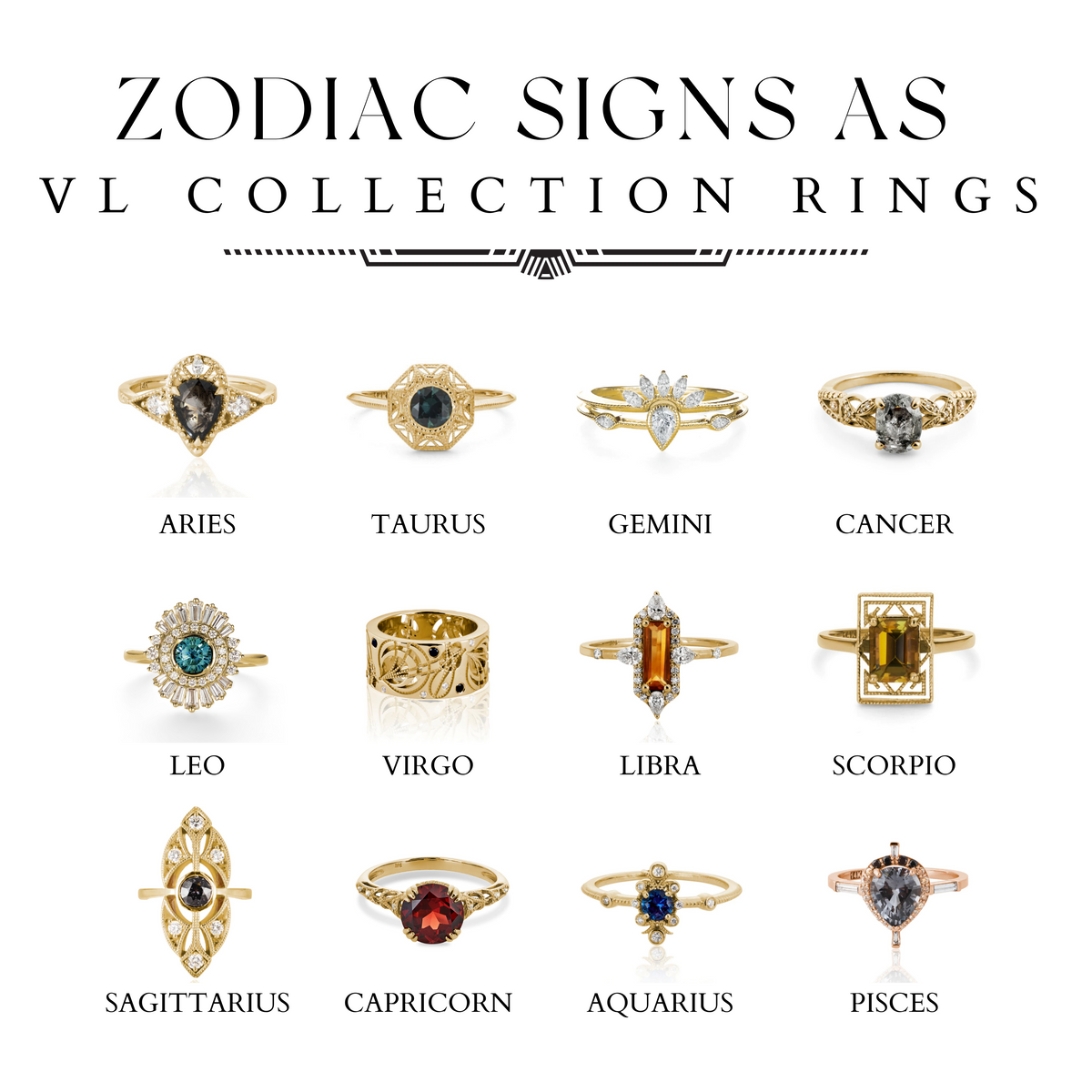 The Zodiac Signs as VL Collection Rings – Adornment + Theory