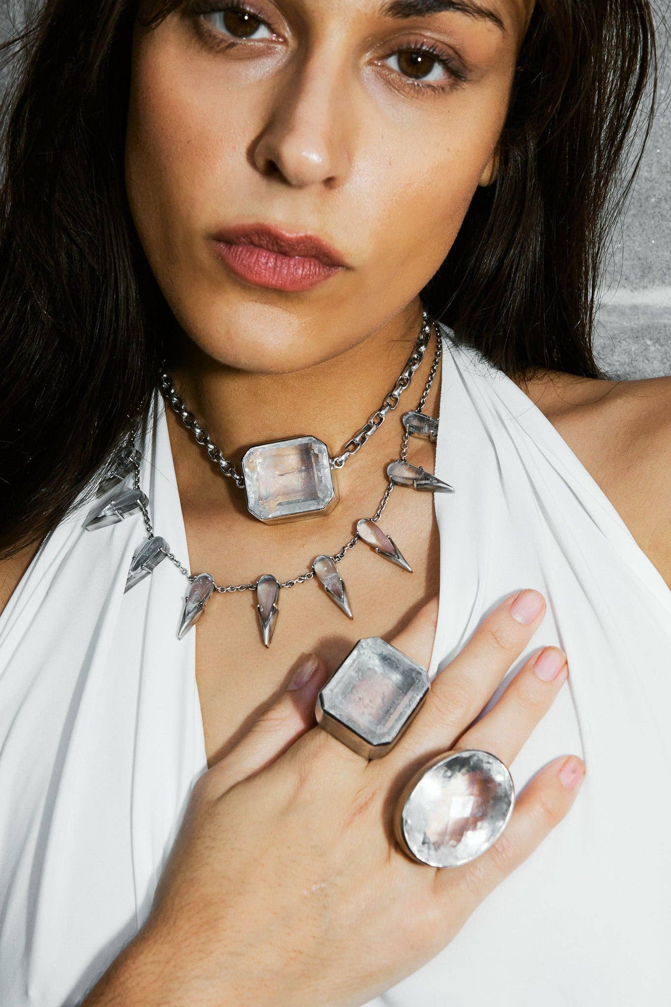 The Saber Tooth Necklace in Striated Crystal