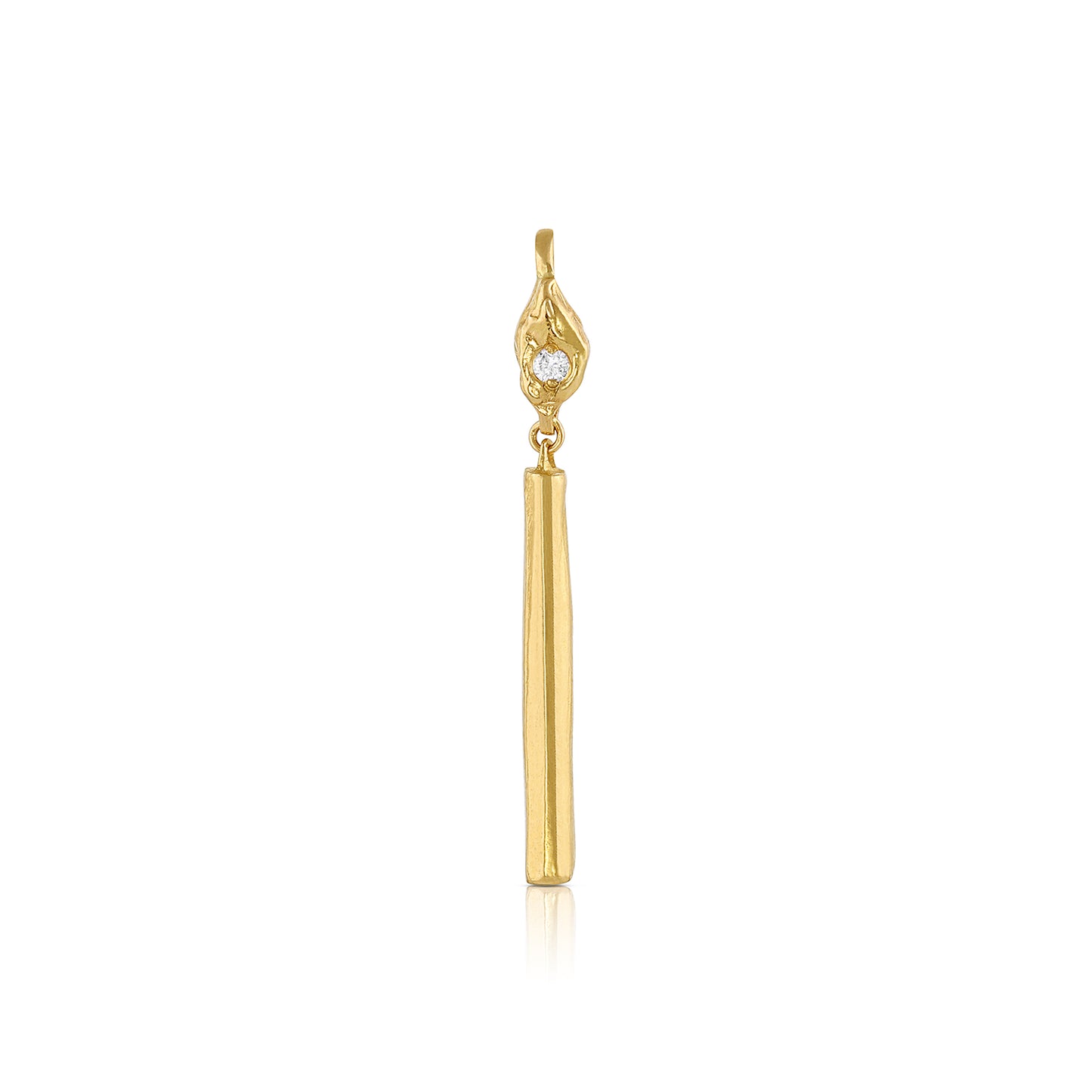 gold candle charm with white diamond flame on white background