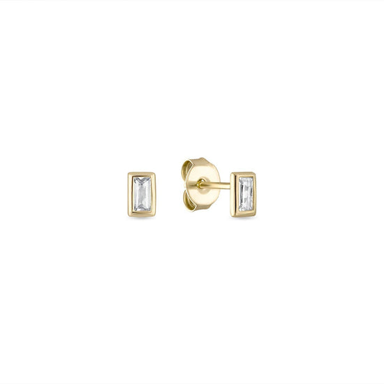 Bezel Emerald Cut CZ Diamond Studs