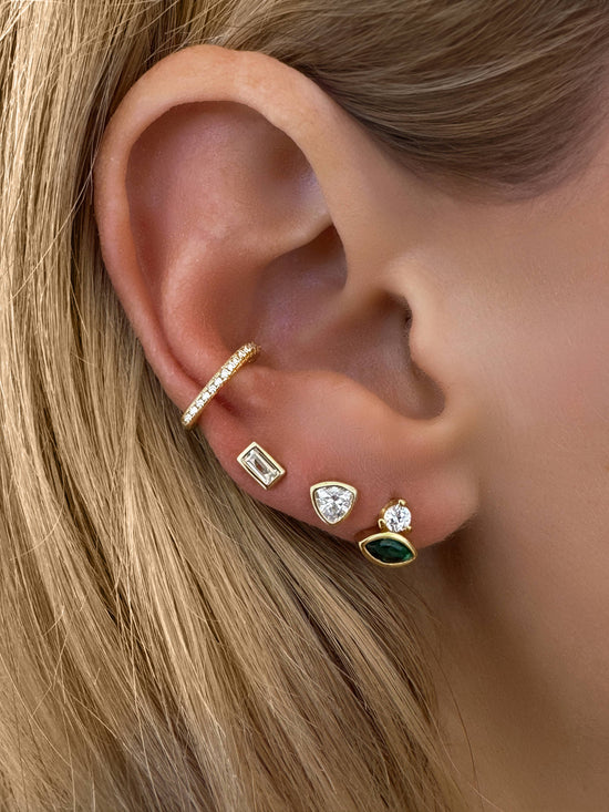 Bezel Emerald Cut CZ Diamond Studs