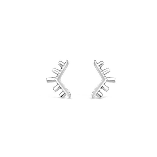 Pair of silver antler-shaped earrings on a white background