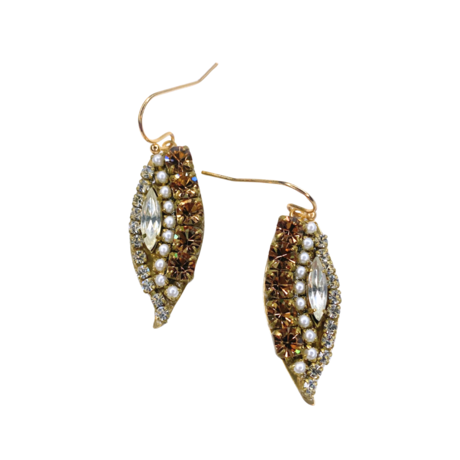 marquise crystal & pearl earrings on white background