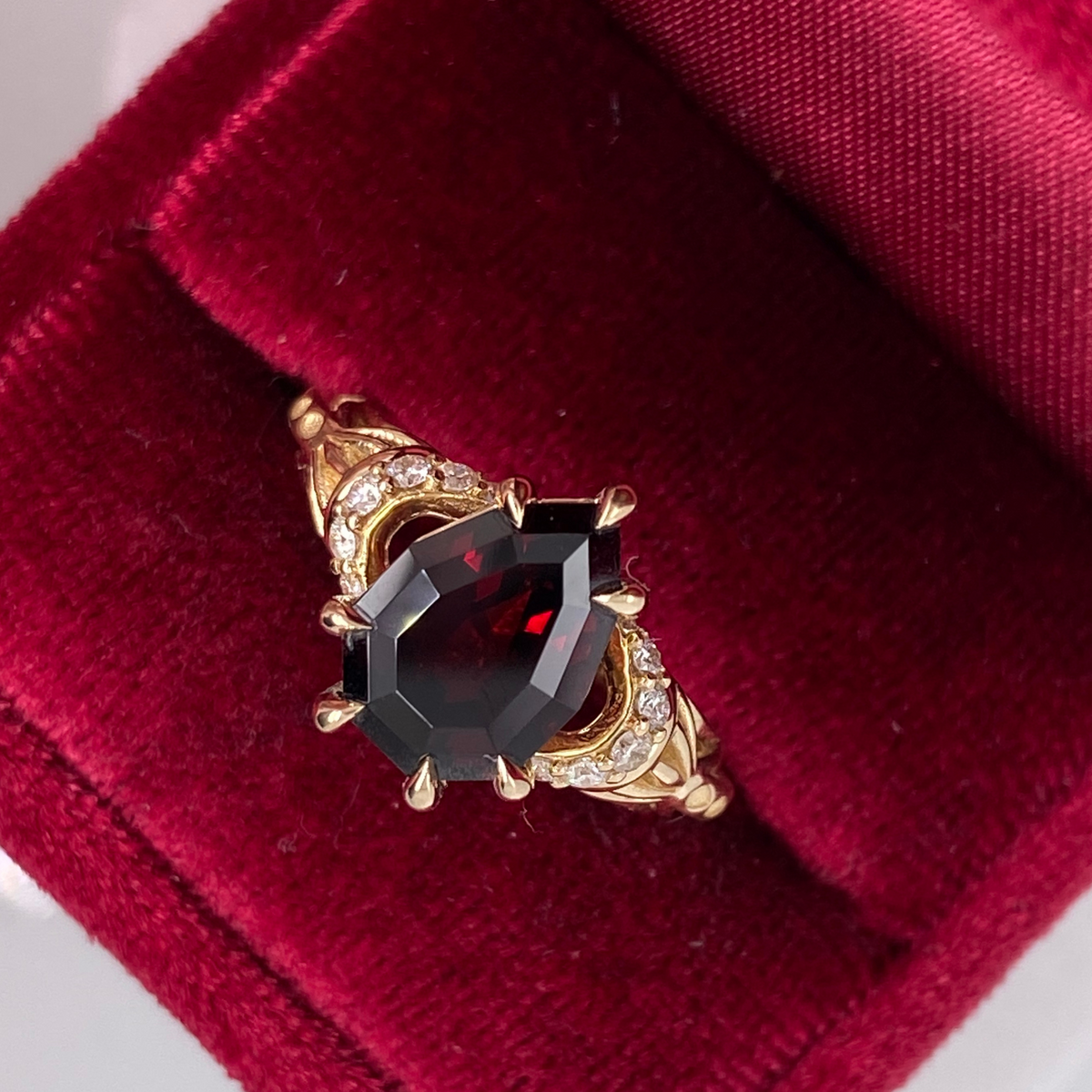 Step Cut Garnet Engagement Ring