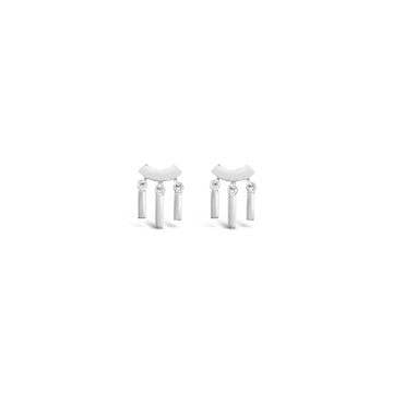 Pair of silver earrings on a white background