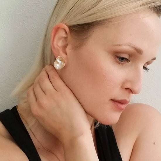 Keshi Pearl Pyramid Stud Earrings