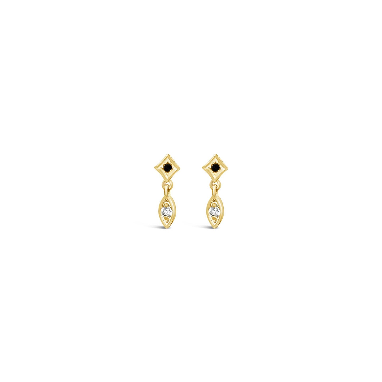 Gold earrings with gemstones on a white background