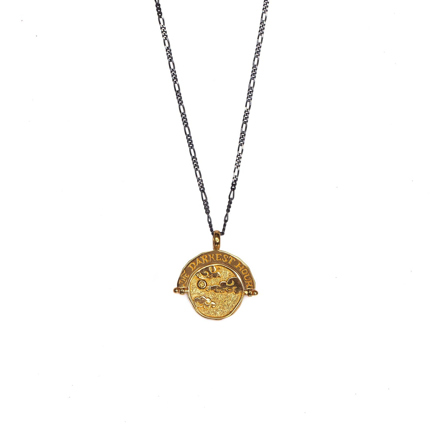 Gold pendant necklace on a white background