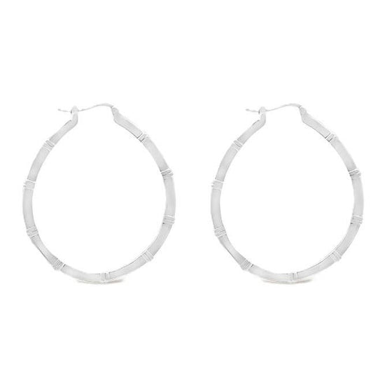 Pair of silver hoop earrings on a white background
