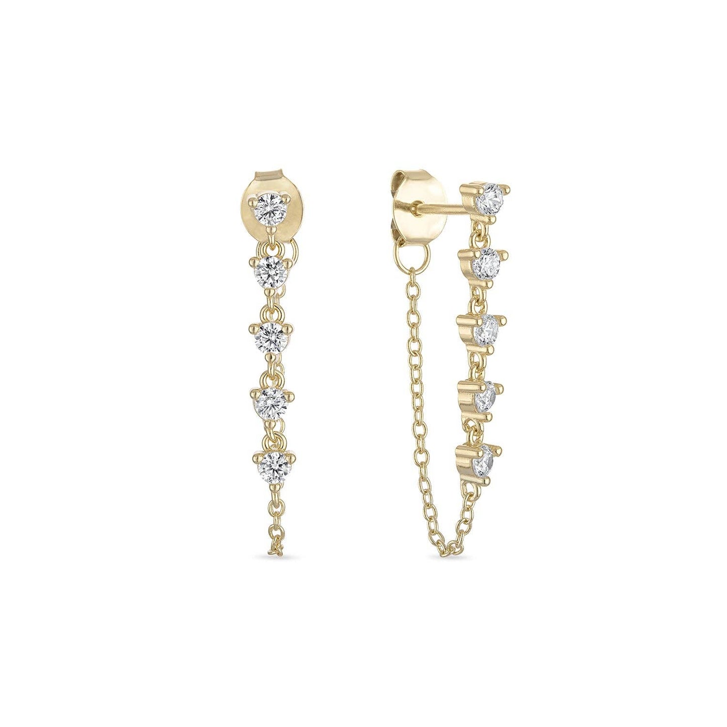 Vermeil Multi CZ Diamond Chain Stud Earrings- Long