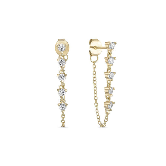 Vermeil Multi CZ Diamond Chain Stud Earrings- Long