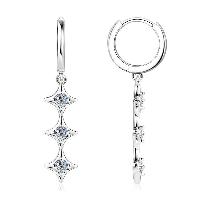 Moissanite Star Dangle Hoop Earrings in 925 Sterling Silver