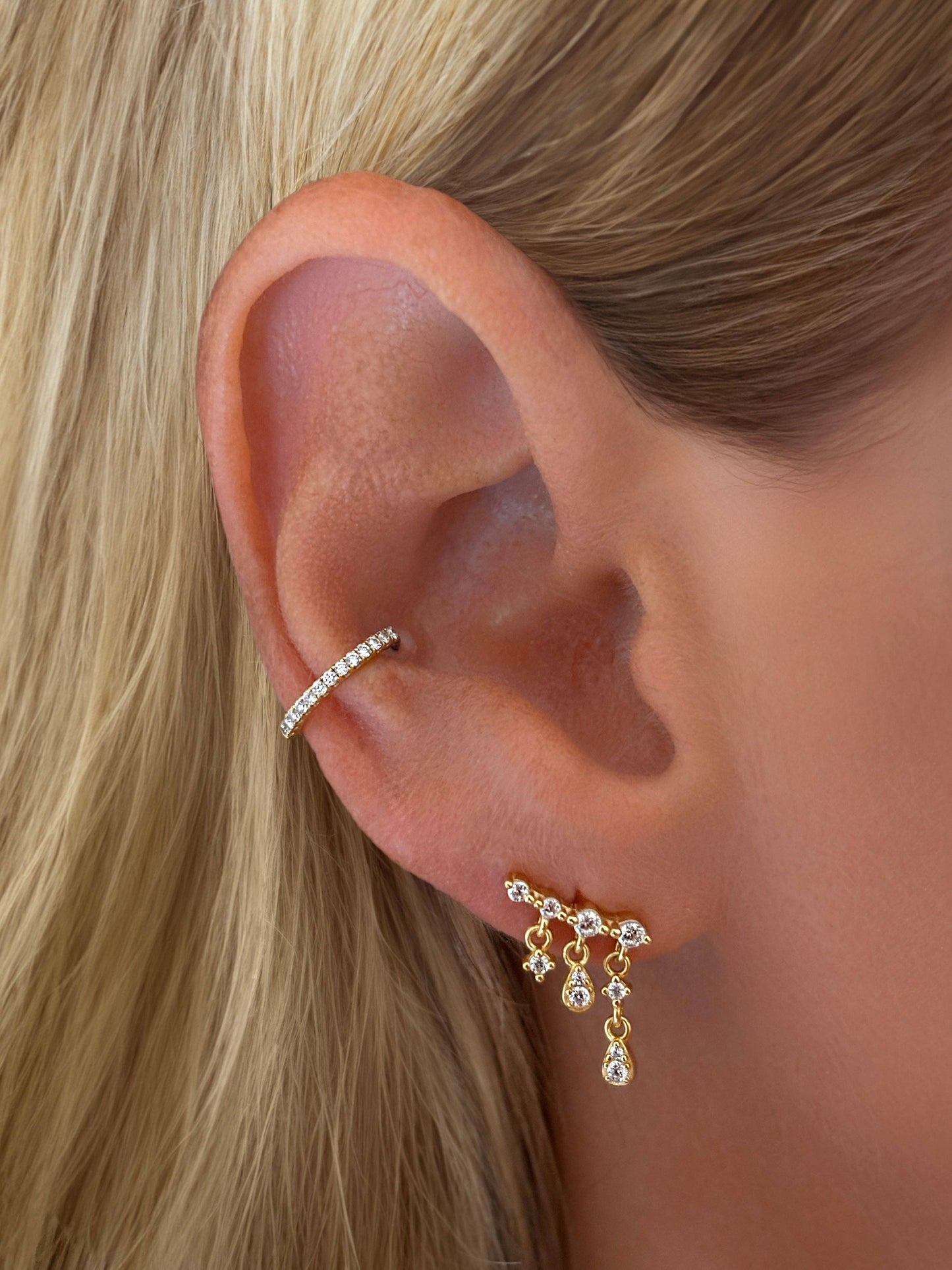 Vermeil Waterfall Dangle Drop Chain Stud Earrings