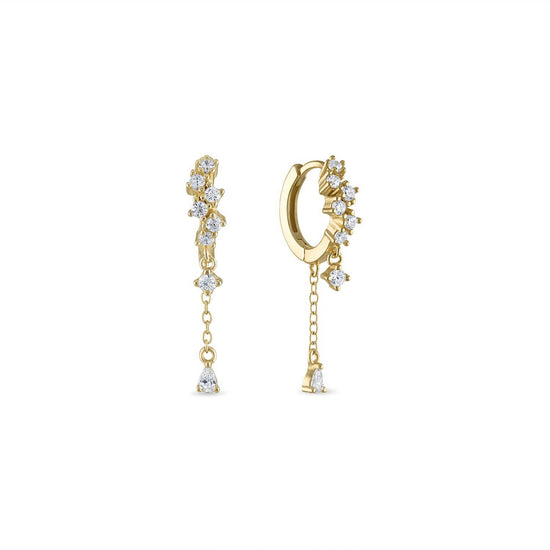 Cluster Huggie with Dangle Chain Earrings