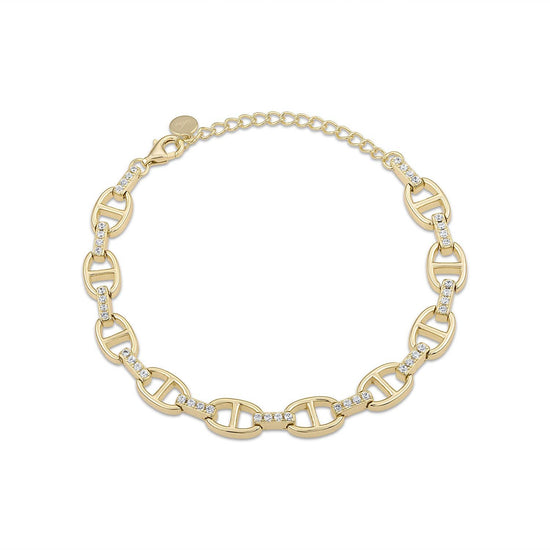 Vermeil Pave Anchor Link Chain Bracelet