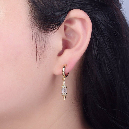 18K Gold Filled Pendulum Spike Huggie Earrings