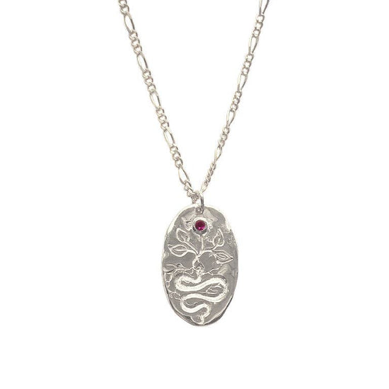 Silver necklace with a pendant on a white background
