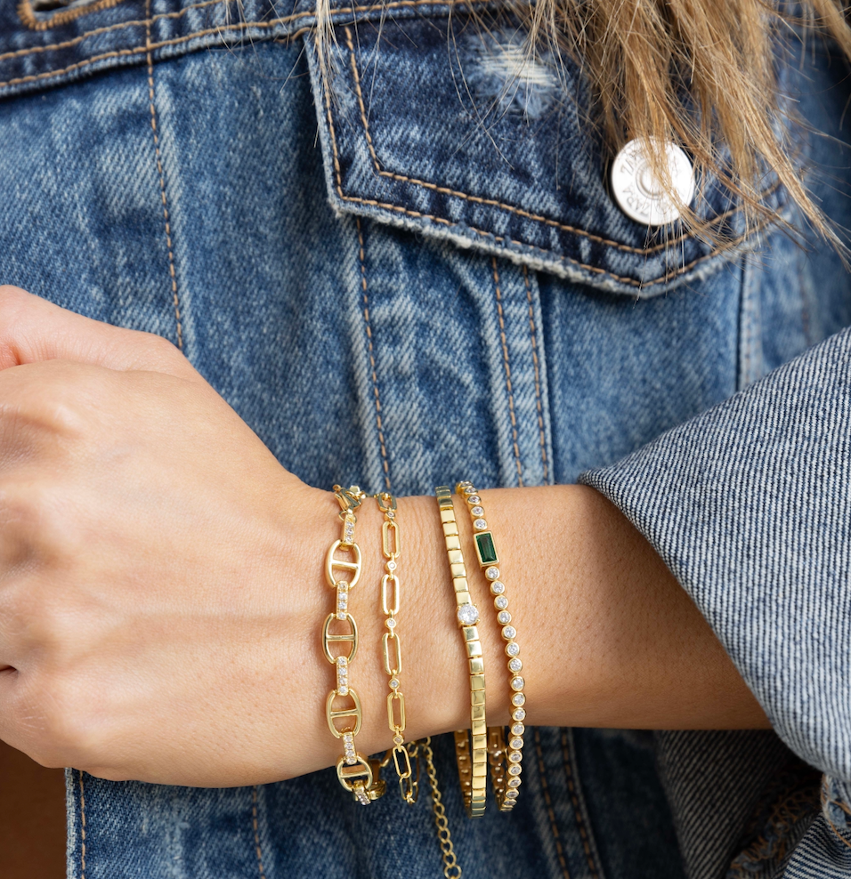 Vermeil Pave Anchor Link Chain Bracelet