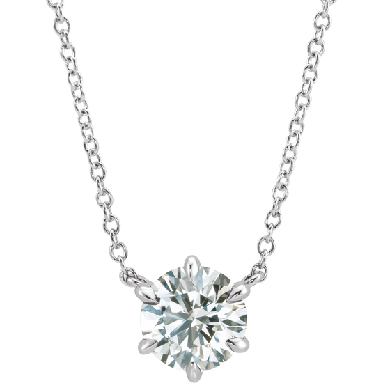 Six Prong White Gold Solitaire Necklace