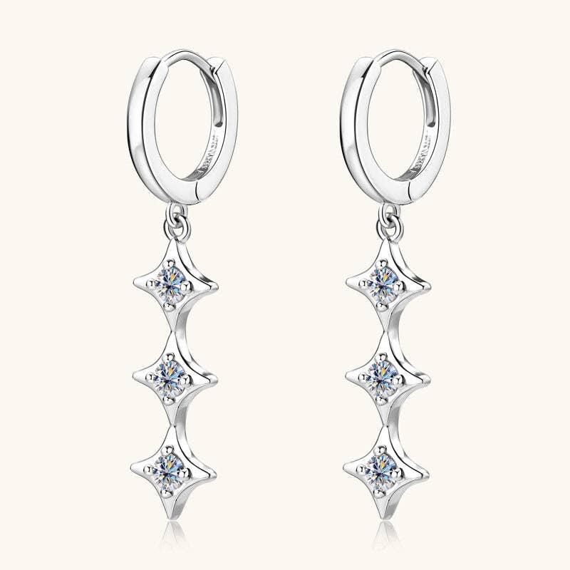 Moissanite Star Dangle Hoop Earrings in 925 Sterling Silver