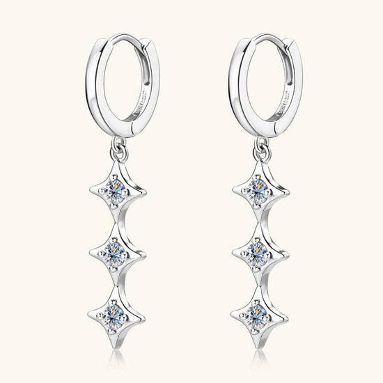 Moissanite Star Dangle Hoop Earrings in 925 Sterling Silver