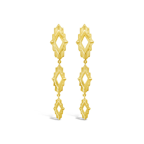 Pair of gold earrings on a white background