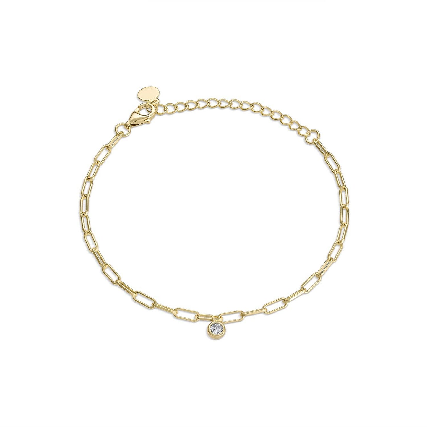 Solitaire Bezel Dangle Paperclip Bracelet