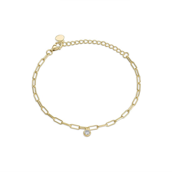 Solitaire Bezel Dangle Paperclip Bracelet