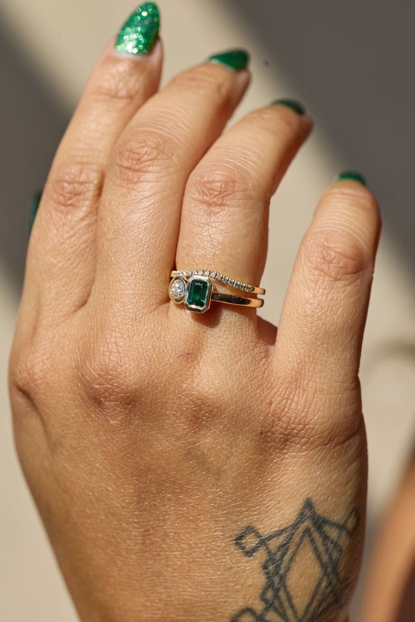 14K Yellow Gold Lab-Grown Emerald & 1/4 CTW Lab-Grown Diamond Ring