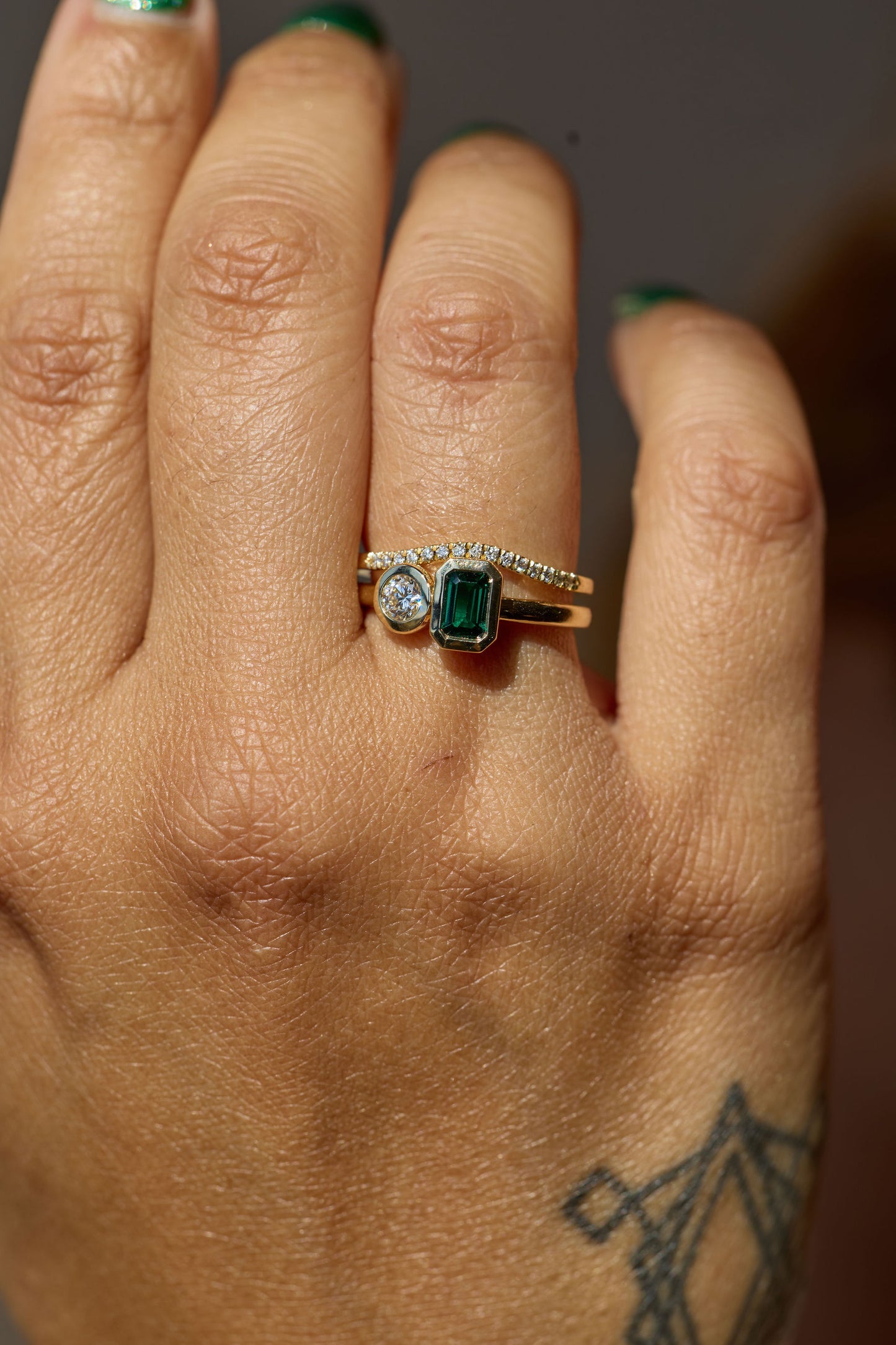 14K Yellow Gold Lab-Grown Emerald & 1/4 CTW Lab-Grown Diamond Ring