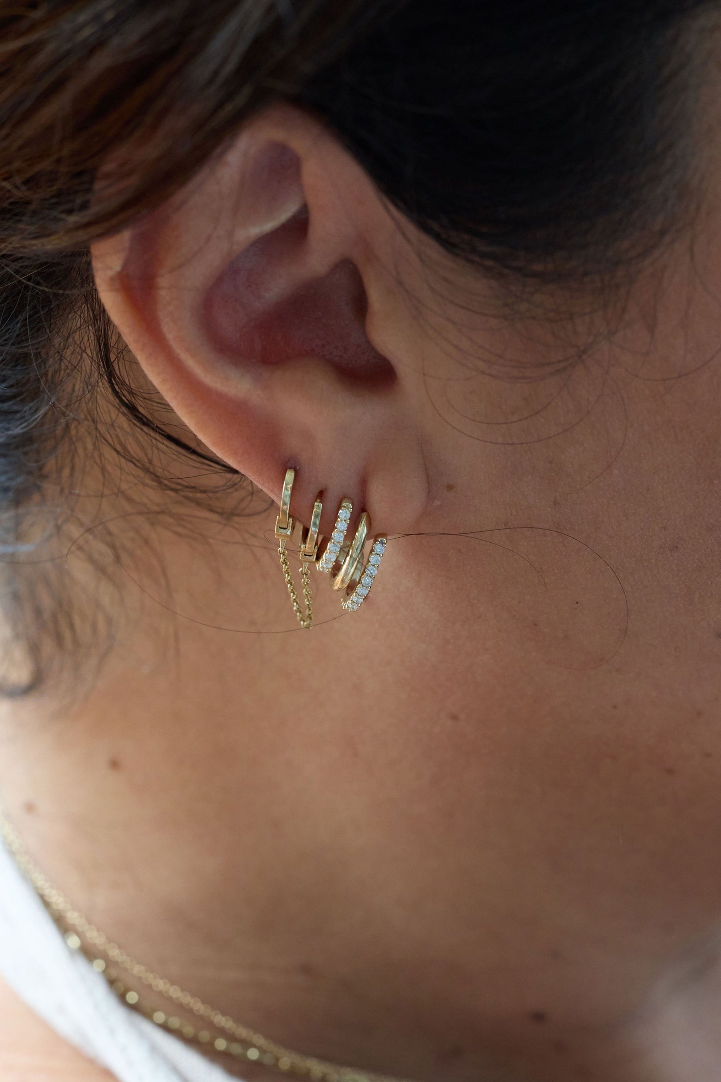 Diamond J Hoop Earrings