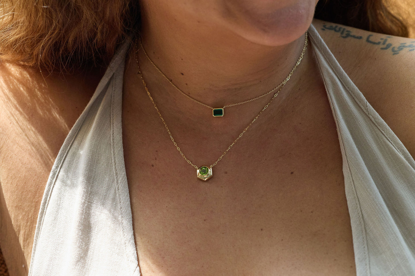 East West Emerald Cut Bezel Necklace