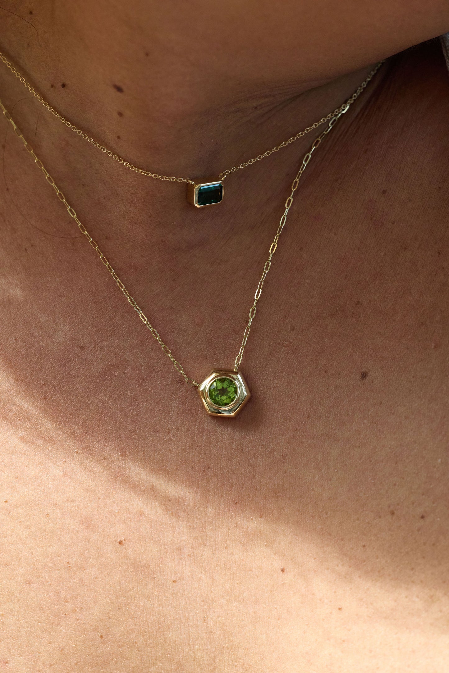 East West Emerald Cut Bezel Necklace