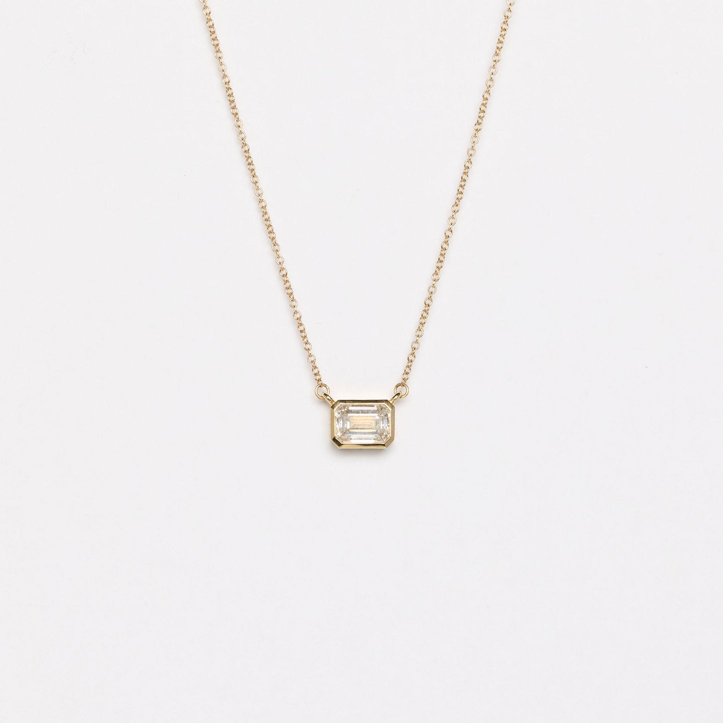 East West Emerald Cut Lab Diamond Bezel Necklace
