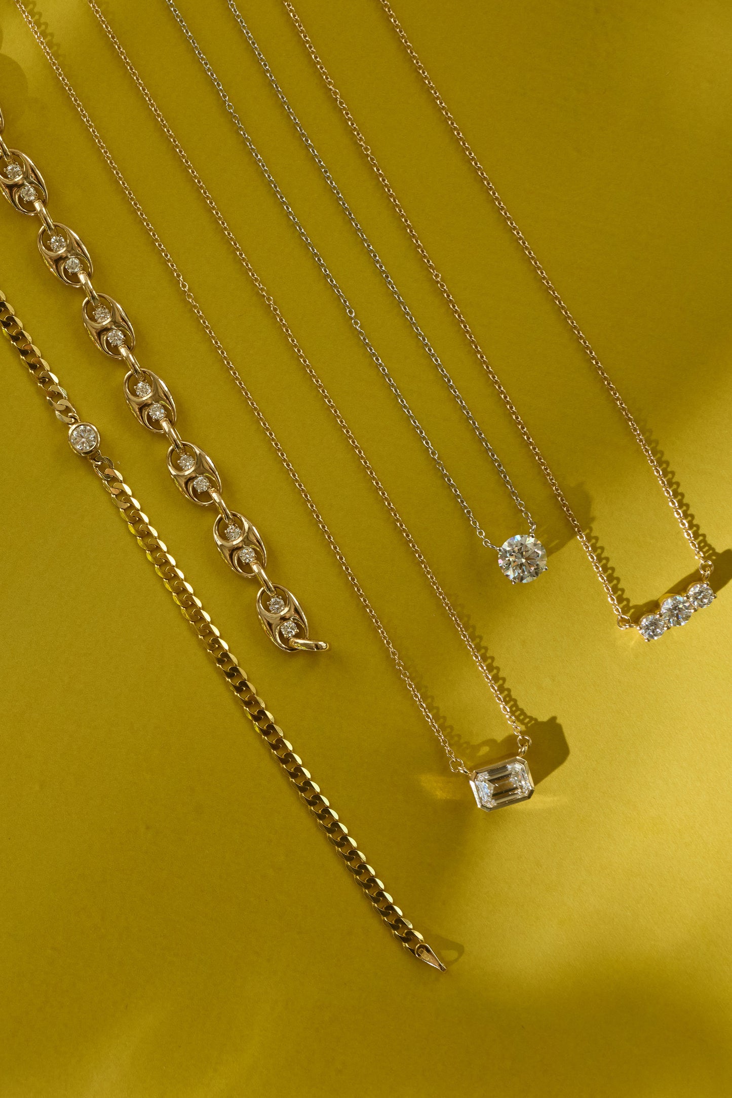 East West Emerald Cut Lab Diamond Bezel Necklace