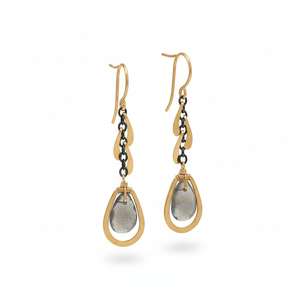 Black + Gold Labradorite Dangle Earrings