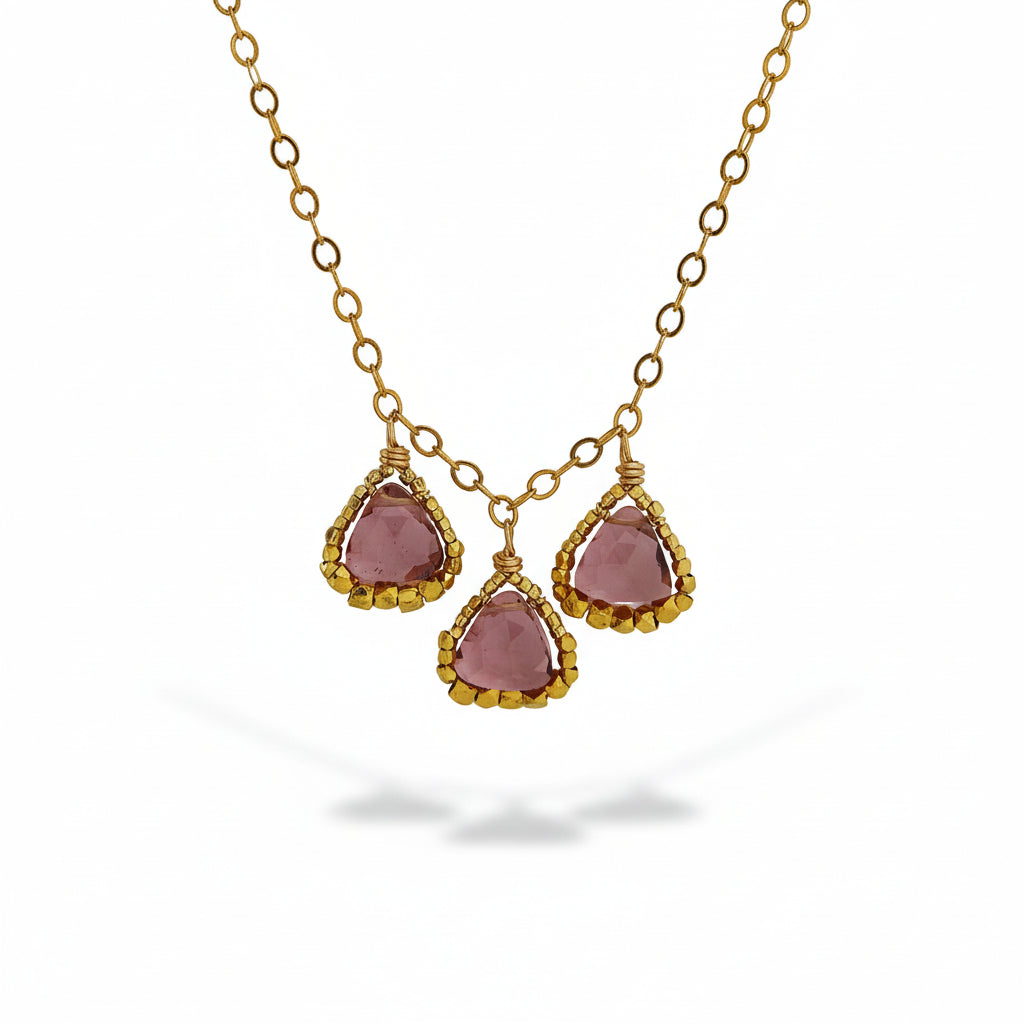 Three Plum Quartz Necklace
