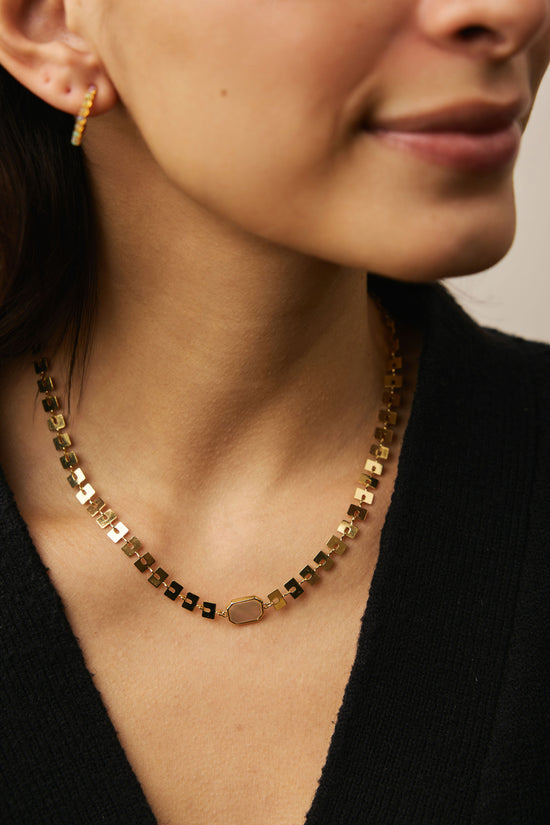 Mother of Pearl Gold Track Collar Necklace