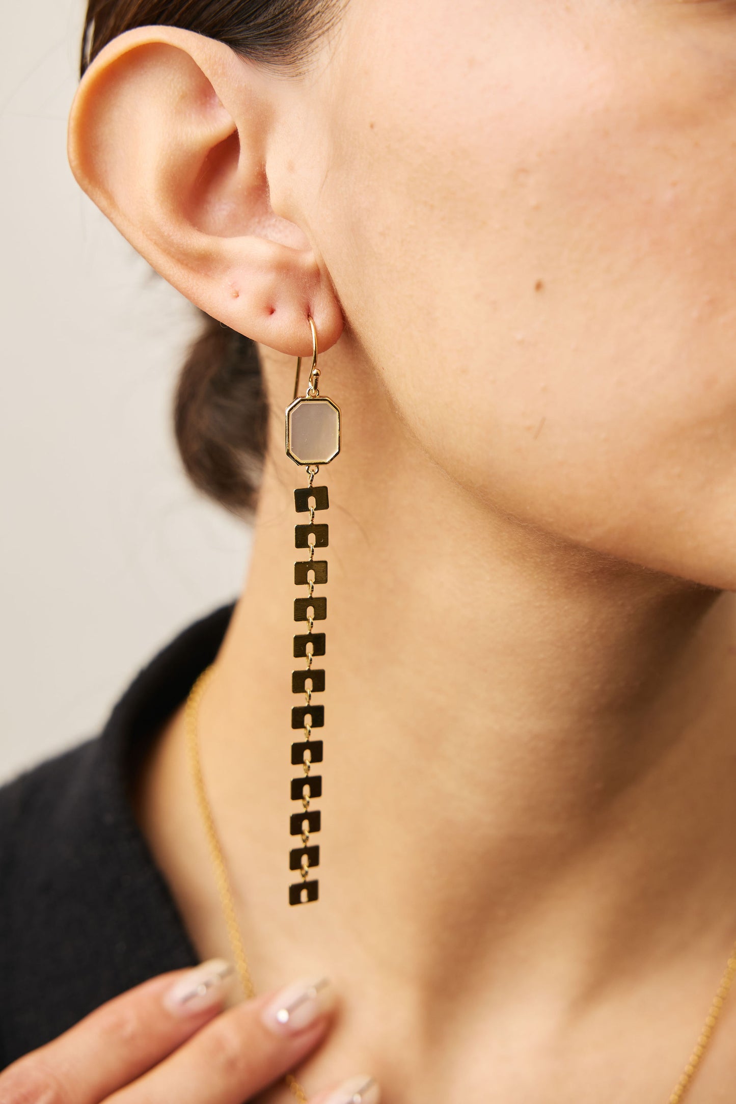 Mother of Pearl Gold Dangle Earrings