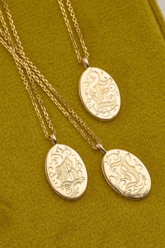 Load image into Gallery viewer, Gothic Initial Oval Necklace
