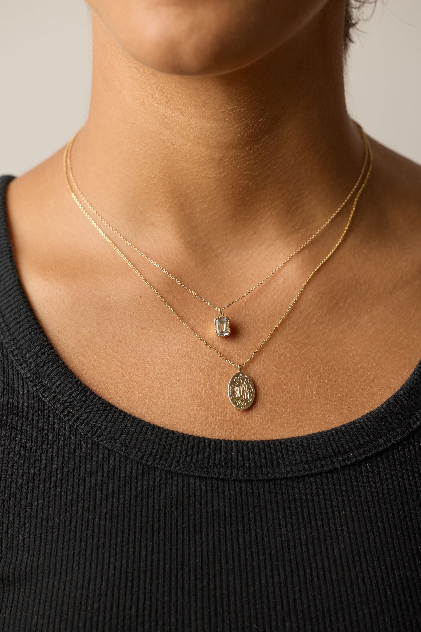 Gothic Initial Oval Necklace