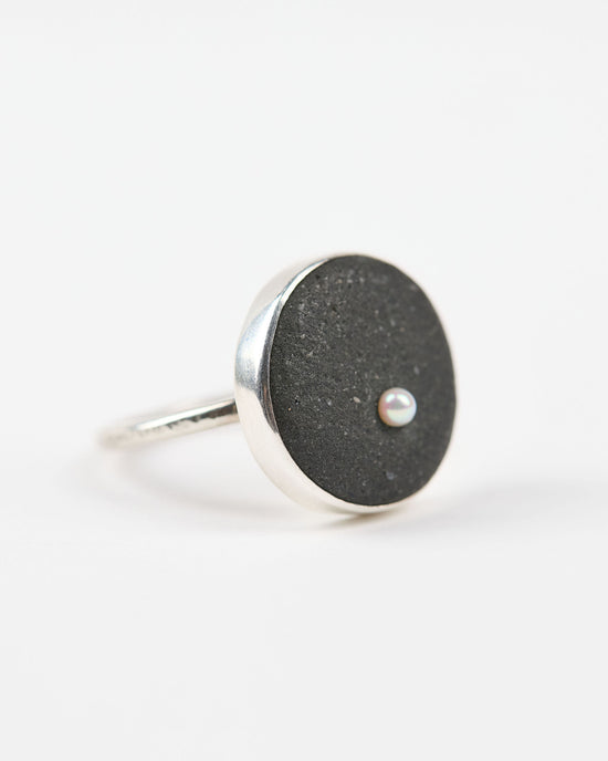 Round Stone & Pearl Silver Ring