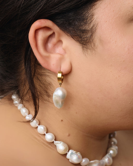 Pearl Drop Huggie Hoops