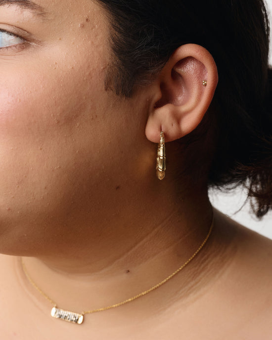 2 Big Gold Plated Creole Hoop Earrings – Diamond Bamboo Pattern, Retro Gypsy Style, Statement Hoops