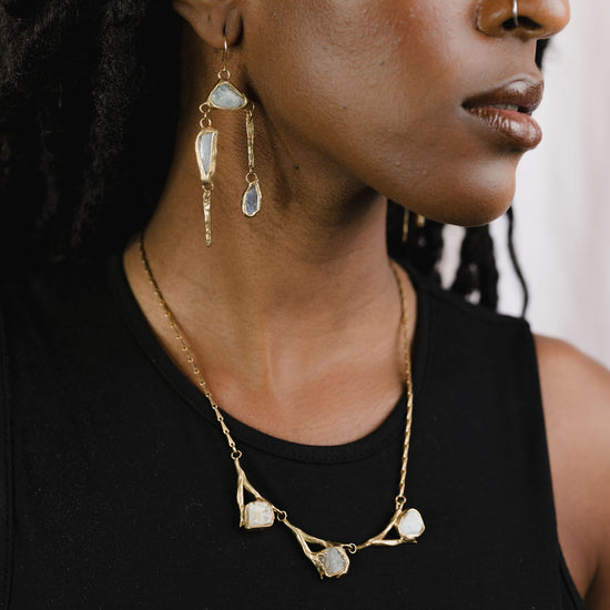 Whitewater earrings on model