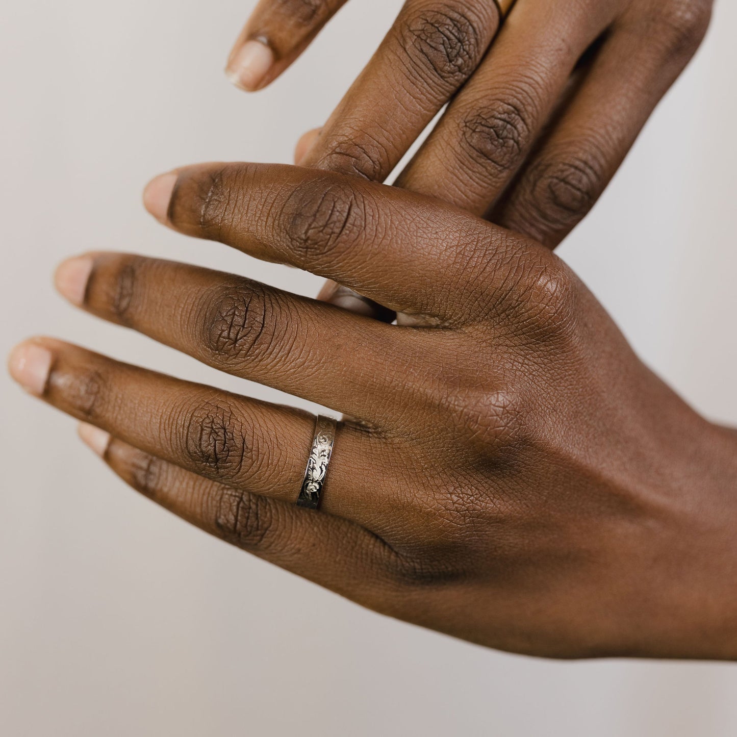 Hand Engraved 4mm White Gold Band