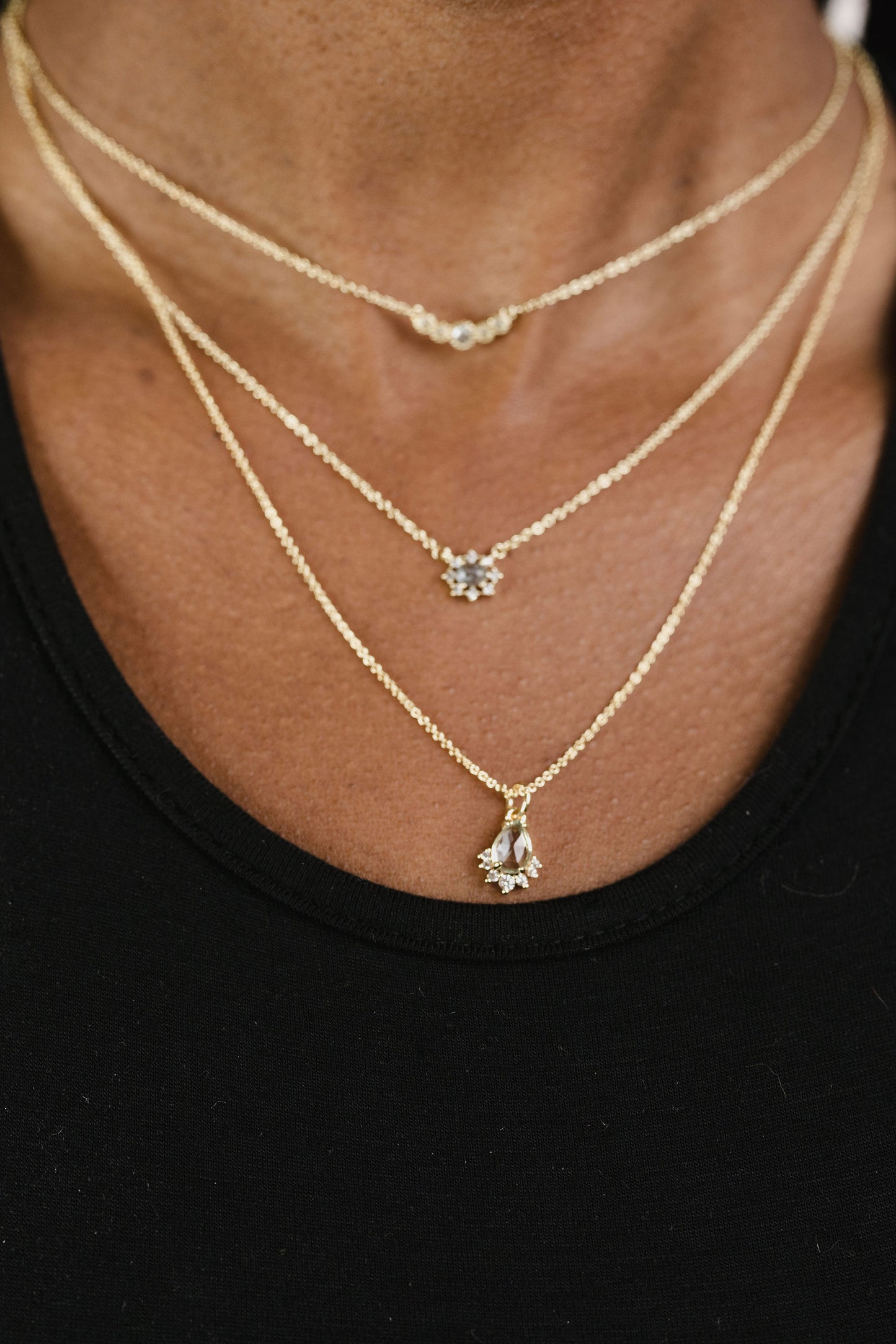 Joy necklace on model